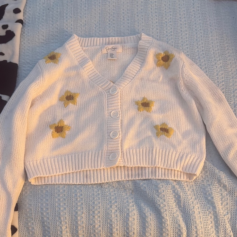 Jessica Simpson White and Yellow Floral Cardigan Sweater